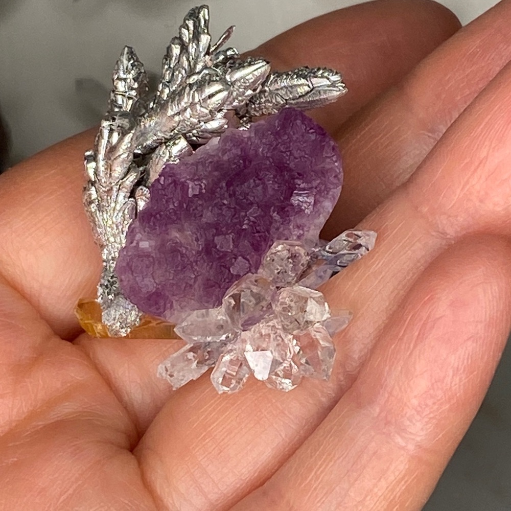 Purple Amethyst Cluster Statement Ring With Silve… - image 7